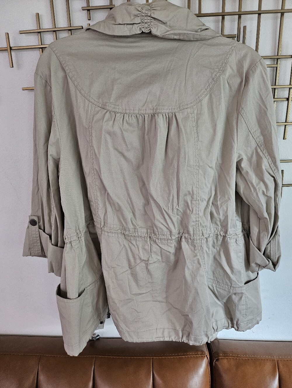 L- Style & Co-Women's Light Tan Utility Jacket with Roll-Tab Sleeves - Picture 7 of 9